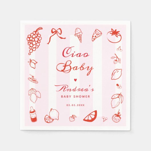 Ciao Baby Italiaans Hand getrokken citroen Baby sh Servet (Voorkant)