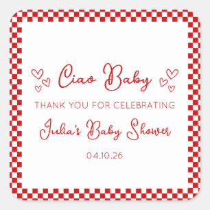 Ciao Baby! Italiaans Rode Baby Shower Dank je wel Vierkante Sticker
