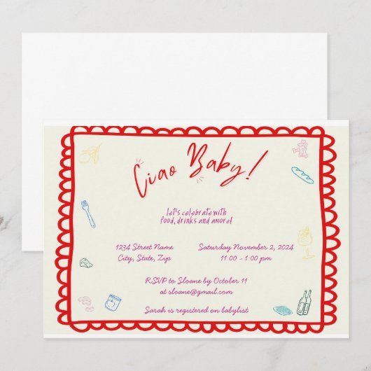 Ciao Baby Italiaans thema doucheuitnodiging Kaart (Voorkant / Achterkant)