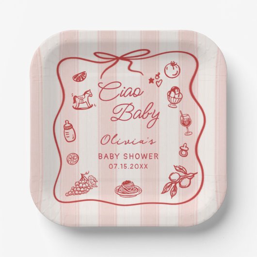 Ciao Baby Italiaanse Citroen Baby Shower Papieren  Papieren Bordje (Voorkant)