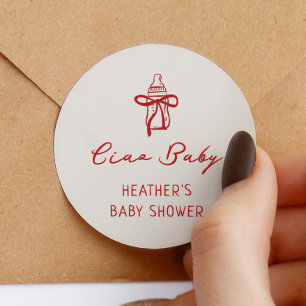 Ciao Baby Italiaanse Pizza Baby Shower Favor Ronde Sticker