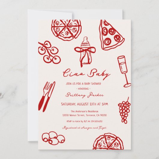 Ciao Baby Italiaanse Pizza Thema Baby Shower Kaart (Voorkant)