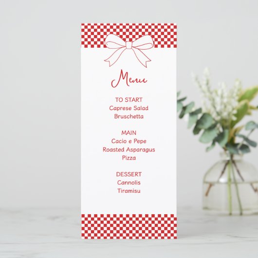 Ciao Baby! Italiaanse Rode Gingham Baby Shower Menu (Staand voorkant)