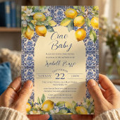  Ciao Baby Italian Blue Tiles & Lemon Baby Shower Kaart