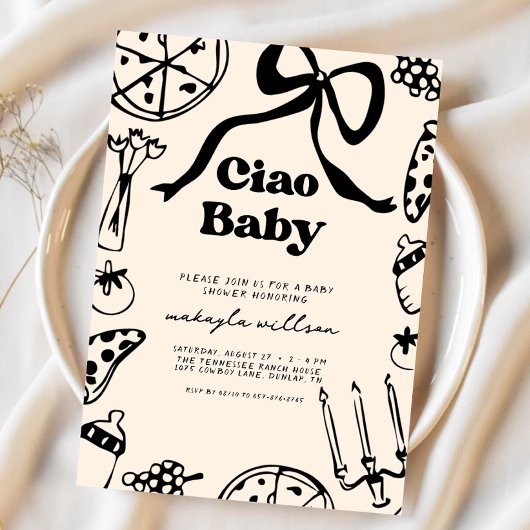 Ciao Baby Italian Pizza Hand Drawn Baby Shower Kaart