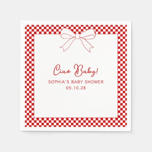 Ciao Baby! Italian Red GIngham Bow Baby Shower Servet (Voorkant)