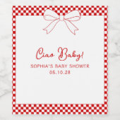 Ciao Baby! Italian Red GIngham Bow Baby Shower Wijn Etiket (Enkel label)