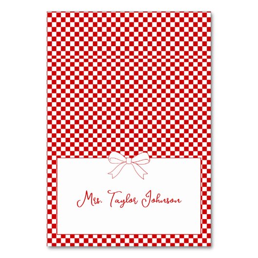 Ciao Baby! Italian Red Gingham Bow Place Card Kaart (Voorkant)