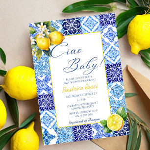 Ciao Baby Lemon Blauwe Tegels Italiaans Baby showe Kaart