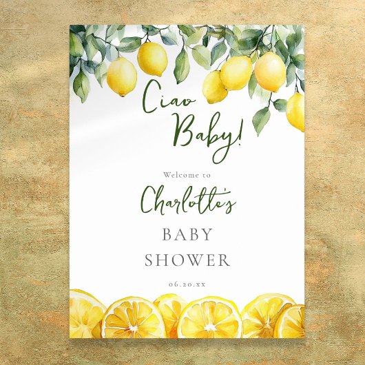 Ciao Baby Lemon Citrus Baby shower Welkomstbord Poster