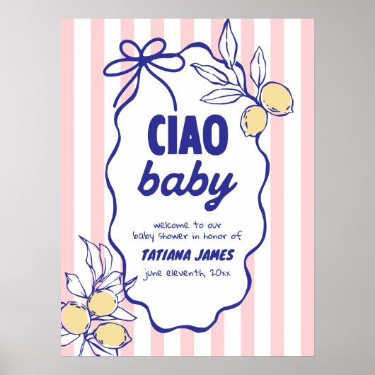 CIAO BABY Lemon Mediterraan Amalfi Baby shower Poster (Voorkant)