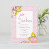 Ciao Baby Lemon Meisje Roze Italiaans Baby shower Kaart (Staand voorkant)