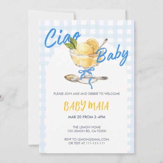 Ciao Baby Lemon Sorbet Baby shower Uitnodiging (Voorkant)