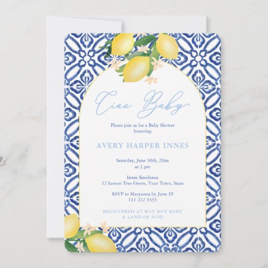 Ciao Baby Lemons Baby shower Party Voor Jongen Kaart (Voorkant)