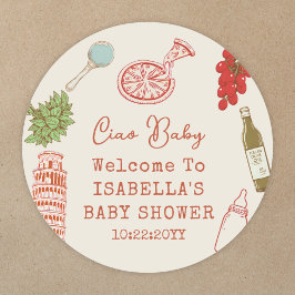 Ciao Baby Line Art Italian Pizza Baby Shower Ronde Sticker
