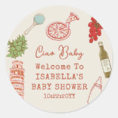 Ciao Baby Line Art Italian Pizza Baby Shower Ronde Sticker (Voorkant)