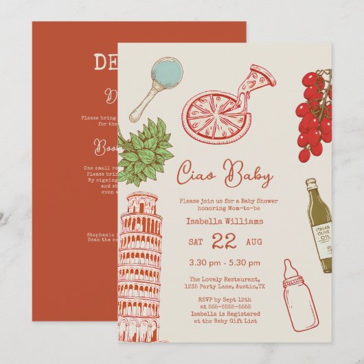 Ciao Baby Line Art Pizza All In One Baby Shower Kaart (Voorkant / Achterkant)