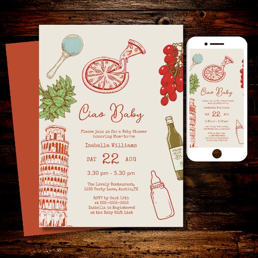 Ciao Baby Line Work Italian Pizza Baby Shower Kaart