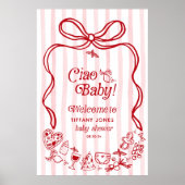 Ciao Baby Red Bow Italiaans Baby shower Welkomstbo Poster (Voorkant)