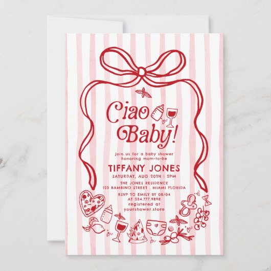 Ciao Baby Red Whimsical Italian Lemons Baby shower Kaart (Voorkant)