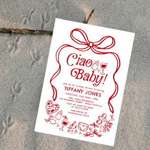 Ciao Baby Red Whimsical Italian Lemons Baby shower Kaart