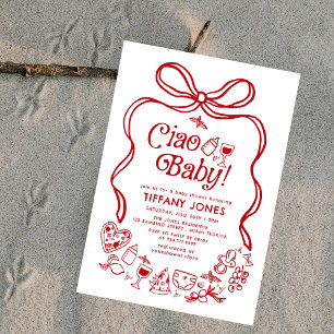 Ciao Baby Red Whimsical Italian Lemons Baby shower Kaart