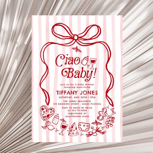 Ciao Baby Red Whimsical Italian Lemons Baby shower Kaart