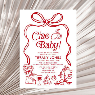 Ciao Baby Red Whimsical Italian Lemons Baby shower Kaart