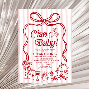 Ciao Baby Red Whimsical Italian Lemons Baby shower Kaart