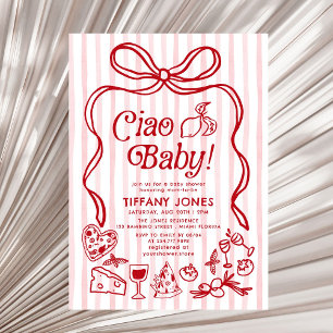 Ciao Baby Red Whimsical Italian Lemons Baby shower Kaart