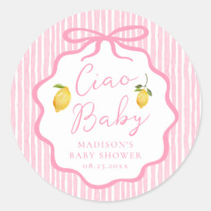 Ciao Baby Roze Italiaanse Citroen Baby Shower Ronde Sticker