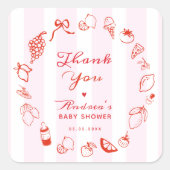 Ciao Baby Roze & Rode Hand getekend Italiaans Baby Vierkante Sticker (Voorkant)