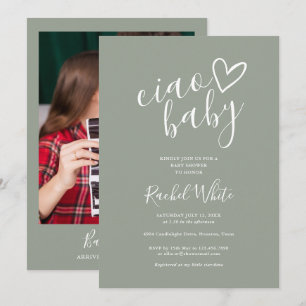 Ciao Baby Shower Hart Neutraal Saliegroen Foto Kaart
