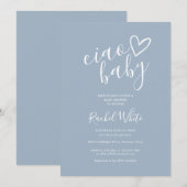 Ciao Baby shower Hart Stoffig Blauw Minimalist Kaart (Voorkant / Achterkant)
