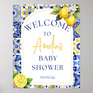Ciao Baby shower Italiaans Blauw Tegels Welkomstbo Poster