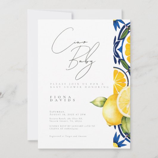 Ciao Baby shower Lemon thema Douche Kaart (Voorkant)