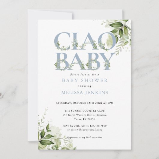 Ciao Baby Stofblauw Bloemstuk All In One Baby Show Kaart (Voorkant)