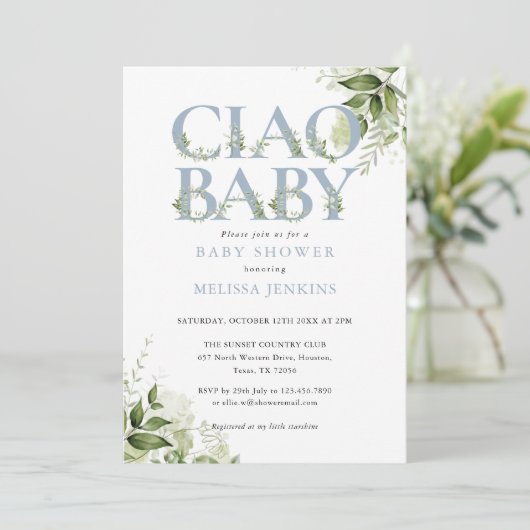 Ciao Baby Stofblauw Bloemstuk All In One Baby Show Kaart (Staand voorkant)