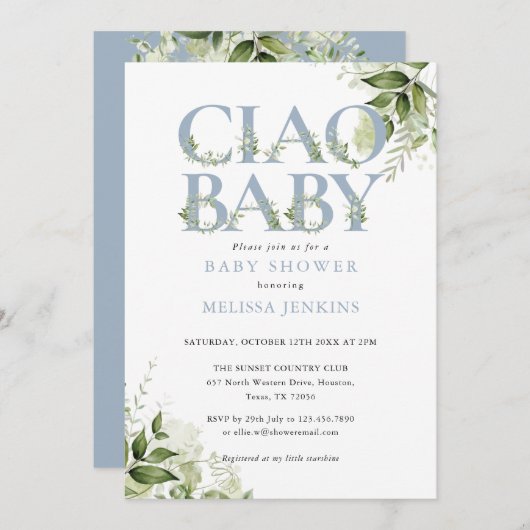 Ciao Baby Stofblauw Bloemstuk All In One Baby Show Kaart (Voorkant / Achterkant)