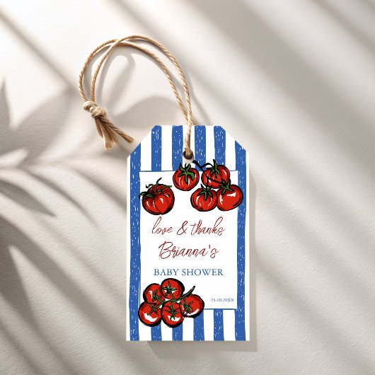 Ciao baby tomato blue Italian baby shower favor Cadeaulabel