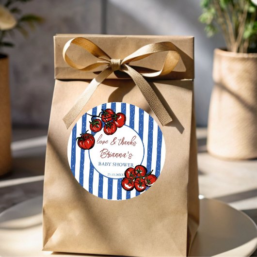 Ciao baby tomato blue Italian baby shower favor Ronde Sticker