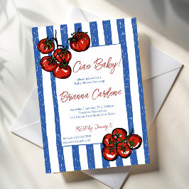 Ciao baby tomato blue stripes Italian baby shower Kaart