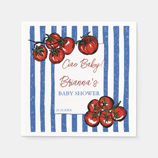 Ciao baby tomato blue stripes Italian baby shower Servet (Voorkant)