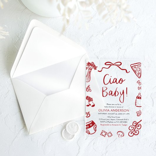 Ciao Baby Whimsical Italian Pizza Schattige Baby s Acryl Uitnodigingen