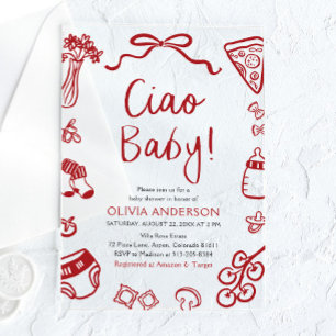 Ciao Baby Whimsical Italian Pizza Schattige Baby s Acryl Uitnodigingen