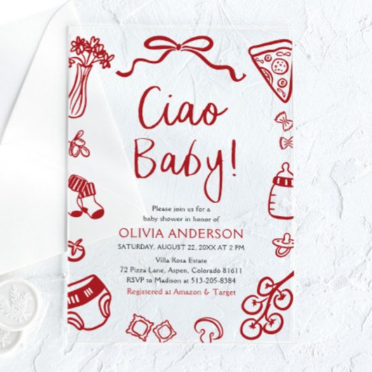 Ciao Baby Whimsical Italian Pizza Schattige Baby s Acryl Uitnodigingen