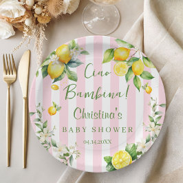 Ciao Bambina Baby Shower Pink Lemon Paper Plate Papieren Bordje