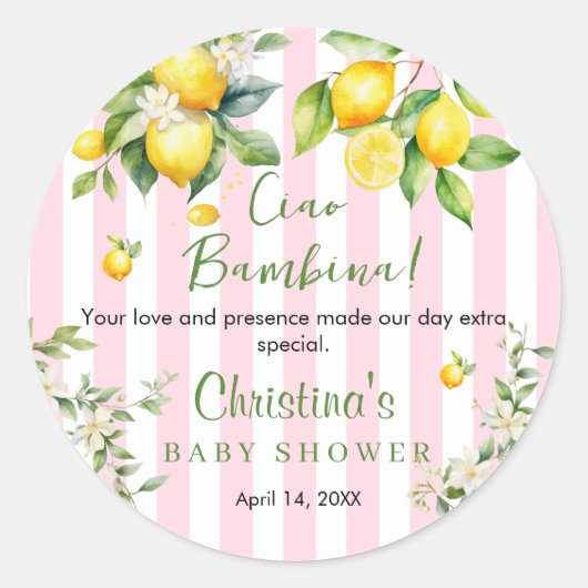 Ciao Bambina Baby Shower Thank you  Ronde Sticker (Voorkant)