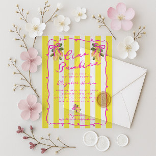 Ciao Bambina Gele Strepen Baby Shower Acryl Uitnodigingen