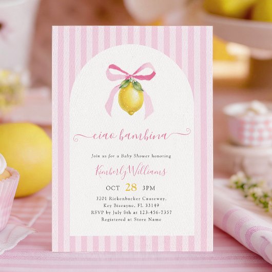 Ciao Bambina Pink Lemon Baby Shower Invitation Kaart